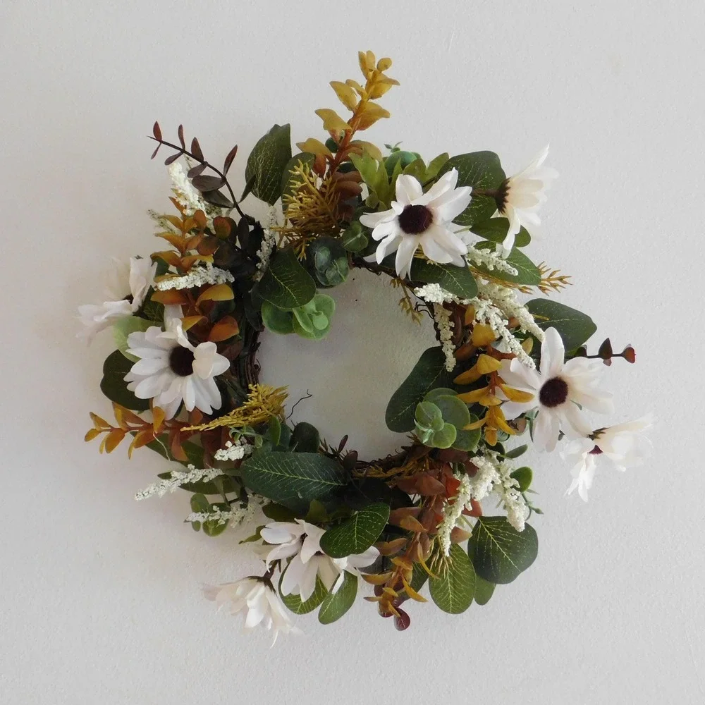 Mini Fall Wreath, Candle Ring, Grapevine Wreath Year Round Cabinet Decor MIrror